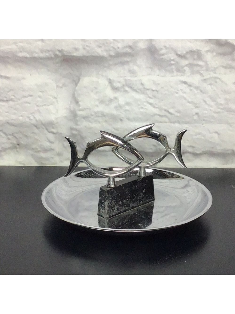 Mid Century Modern two fish Chrome Pincherette Ashtray MCM